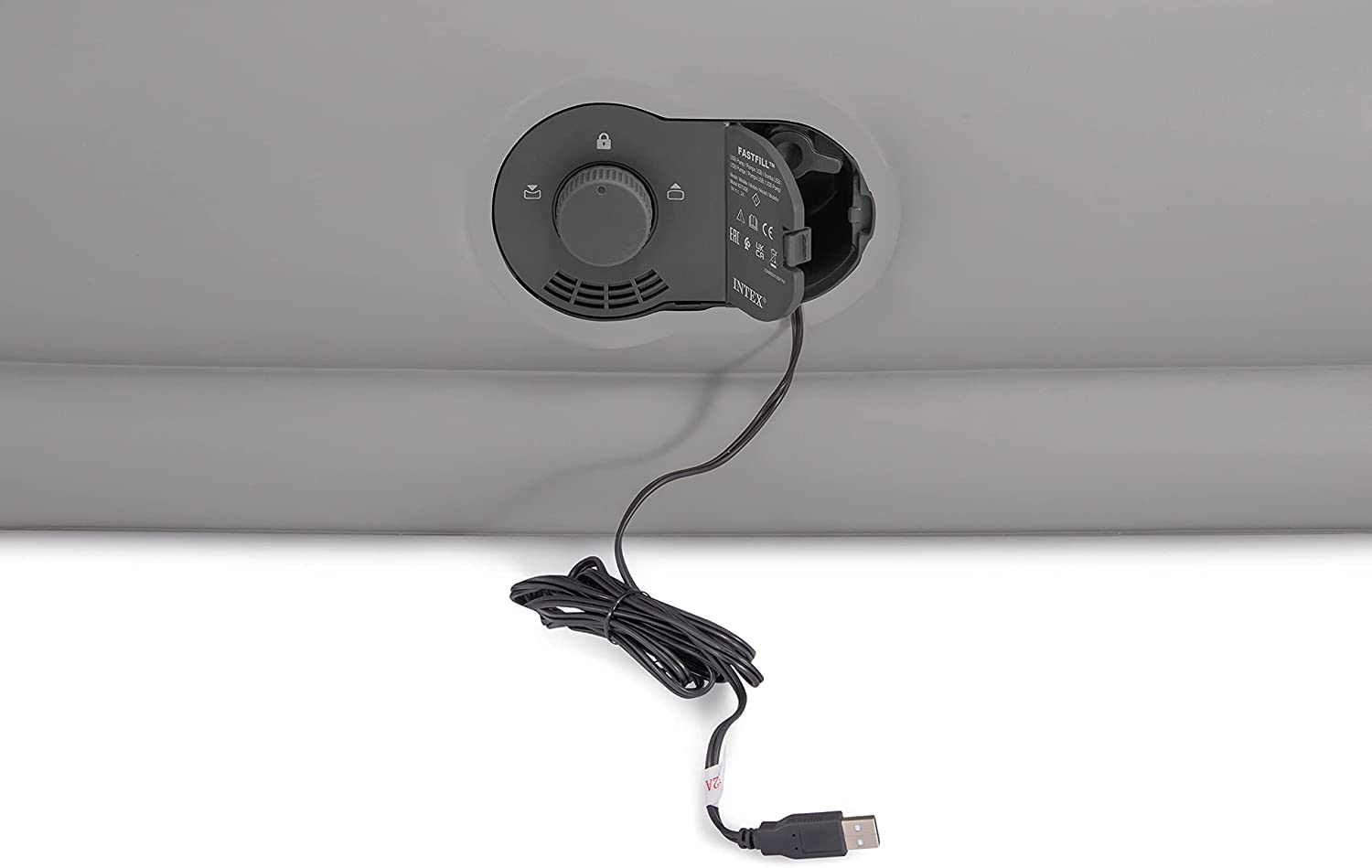 Intex 64114E Dura-Beam Standard Prestige Air Mattress: Fiber-Tech - Queen Size - Built-In Usb Electric Pump - 12In Bed Height - 600Lb Weight Capacity, Grey