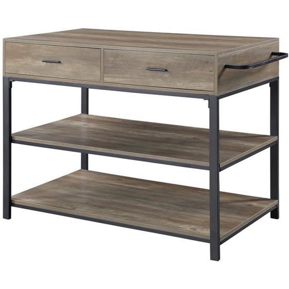 Acme Macaria Wooden 2-Shelf Kitchen Island in Rustic Oak and Black