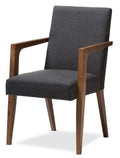 Baxton Studio Andrea Wooden Armchair Qty 2/Mid-Century/Dark Grey/Walnut Brown/Fabric Polyester 100%/Rubber Wood/Solid Wood/MDF/F