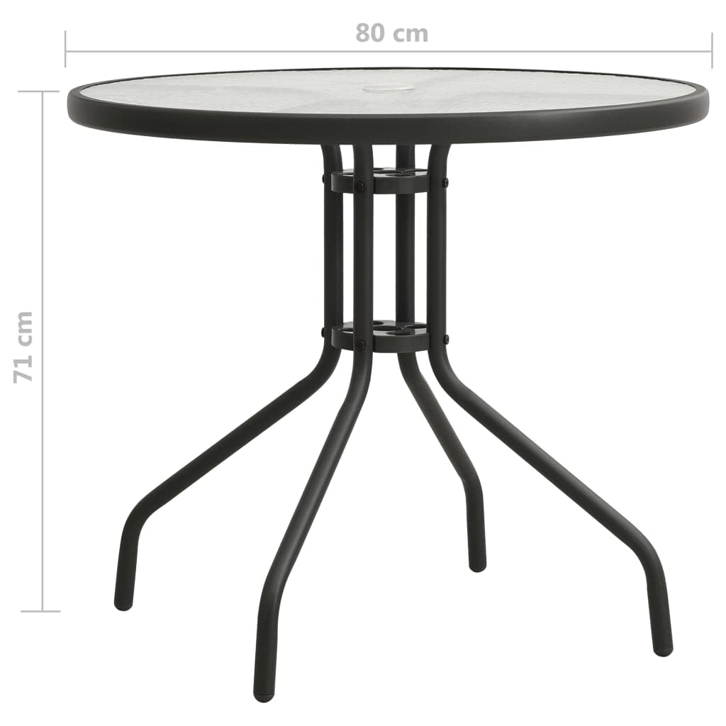vidaXL Modern Bistro Table - Anthracite Outdoor Table with Tempered Glass Top and Steel Frame - Perfect for Patio, Garden, Balcony - Diameter 31.5" & Height 28"