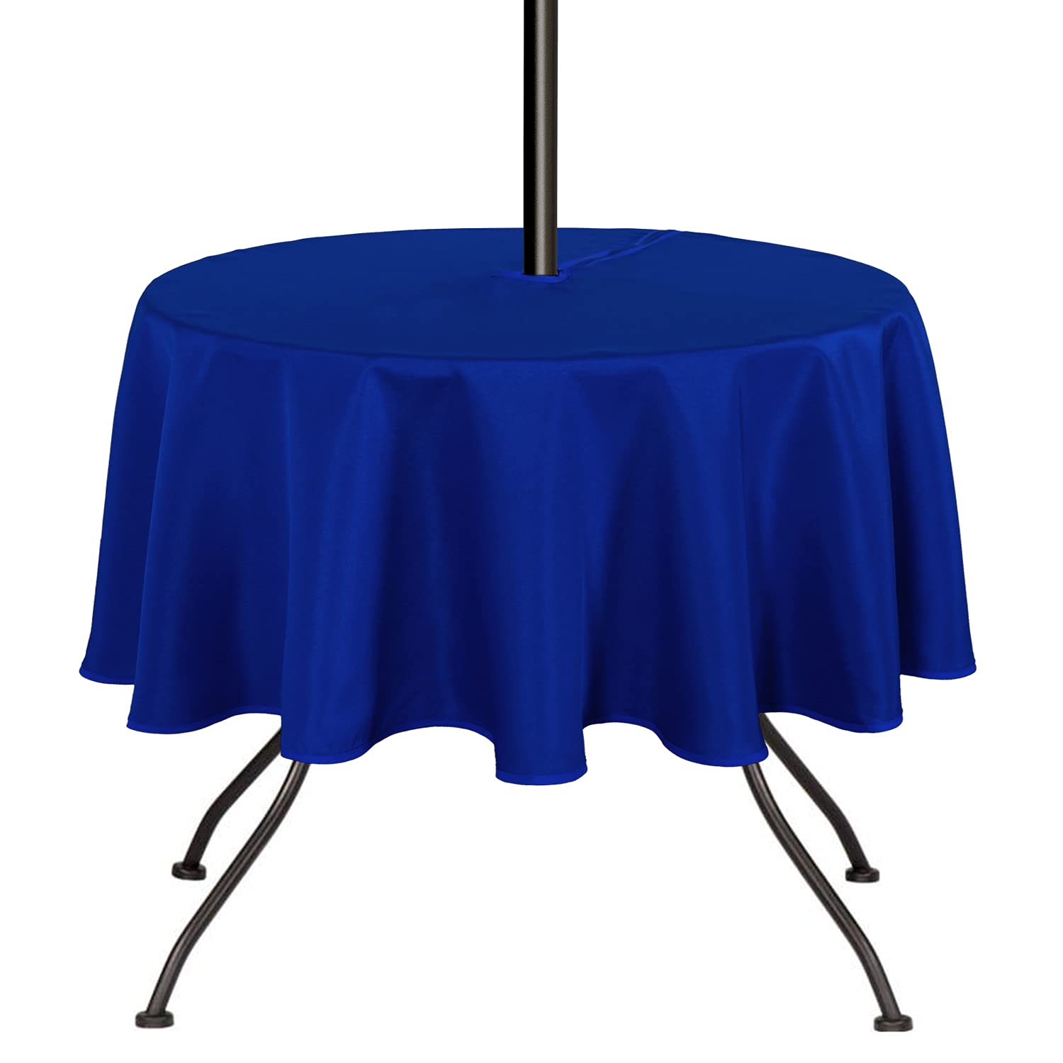 Saraflora Outdoor And Indoor Tablecloth -60 Inch Round, Blue Wrinkle Free Washable Waterproof Table Cloth With Umbrella Hole And