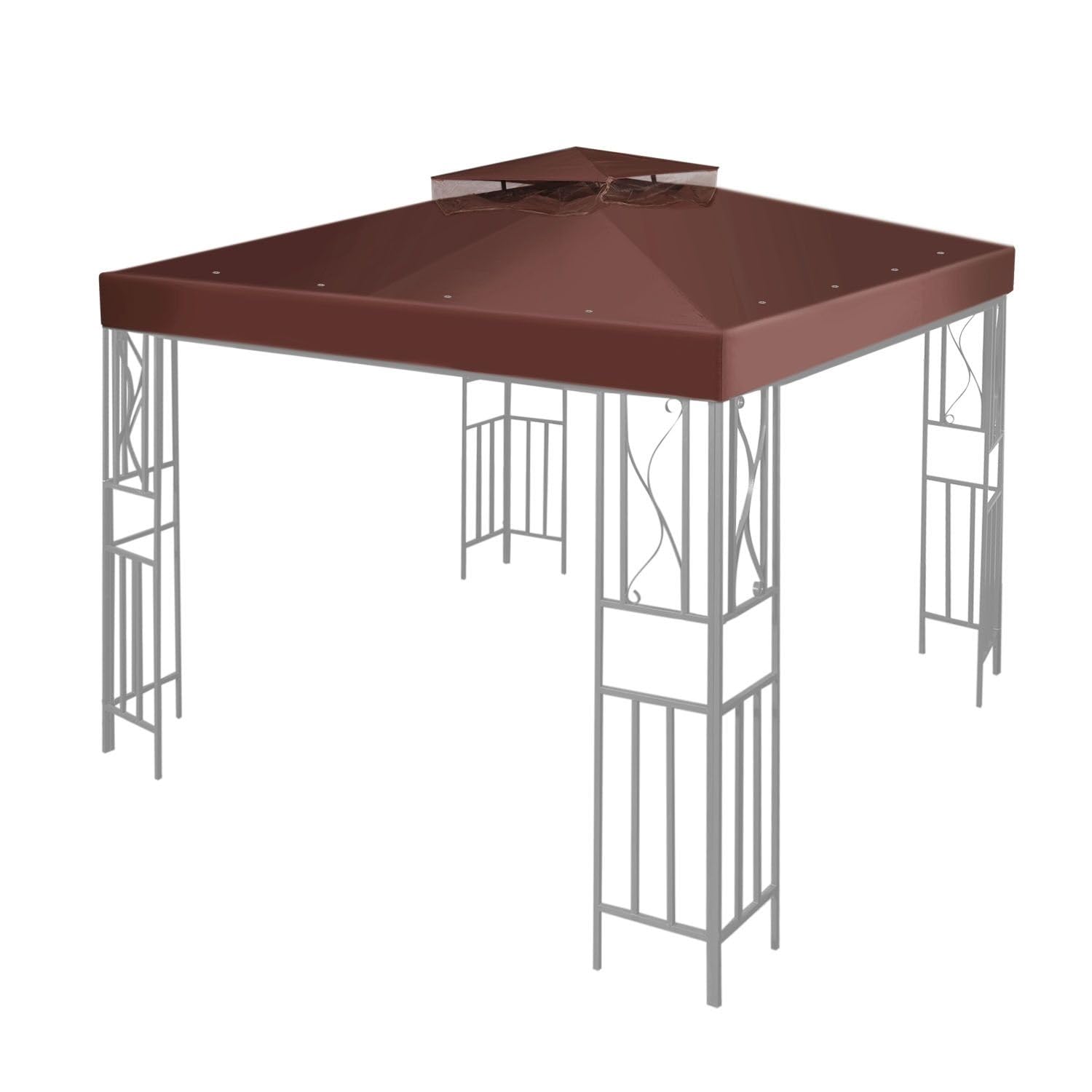 Flexzion 8'X8' Gazebo Top Canopy Replacement Cover (Ivory) - Dual Tier With Plain Edge Polyester Uv30 Protection Water Resistant