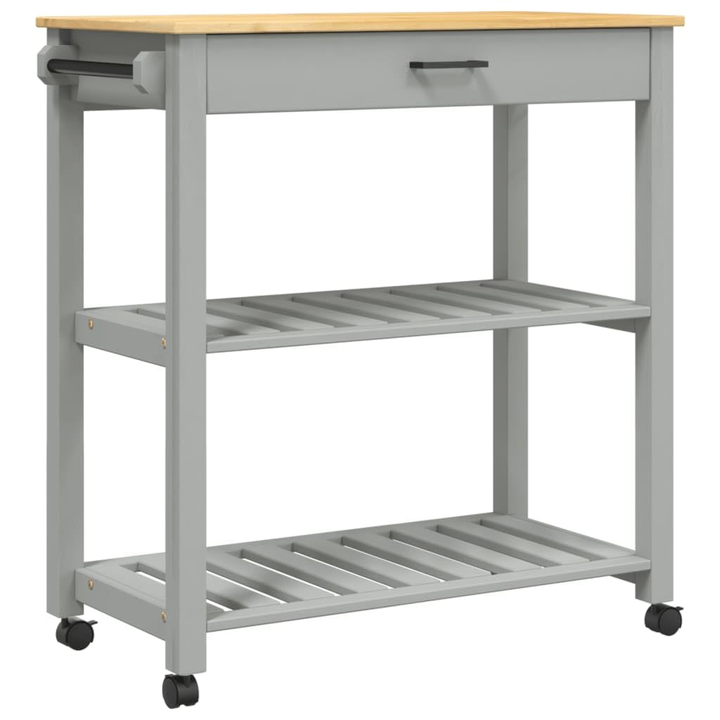 vidaXL Kitchen Trolley Rolling Cart - Solid Pine Wood in Gray/Honey Wax, Versatile Use with Storage and Wheels, 33.1x15.7x35.4 inches