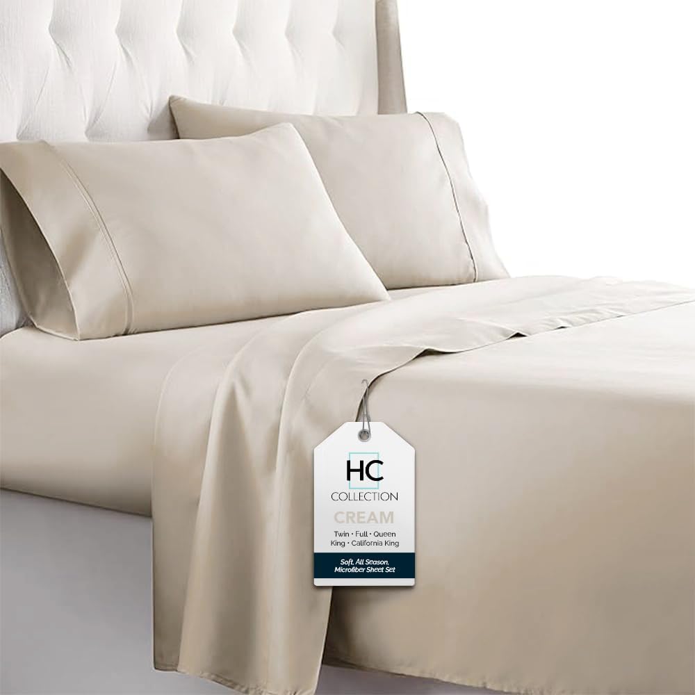 Hc Collection King Size Sheets Set, 4 Pc Bed Sheets & Pillowcases Set - Machine Washable For Easy Care - Soft & Breathable All S