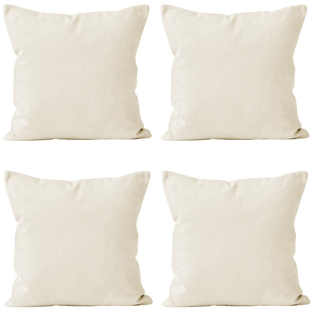 Encasa Homes Throw Pillow Covers Only (No Insert) 18X18 In - Sublimation Blank Natural 4 Pc Pack With Invisible Zipper -Polyeste