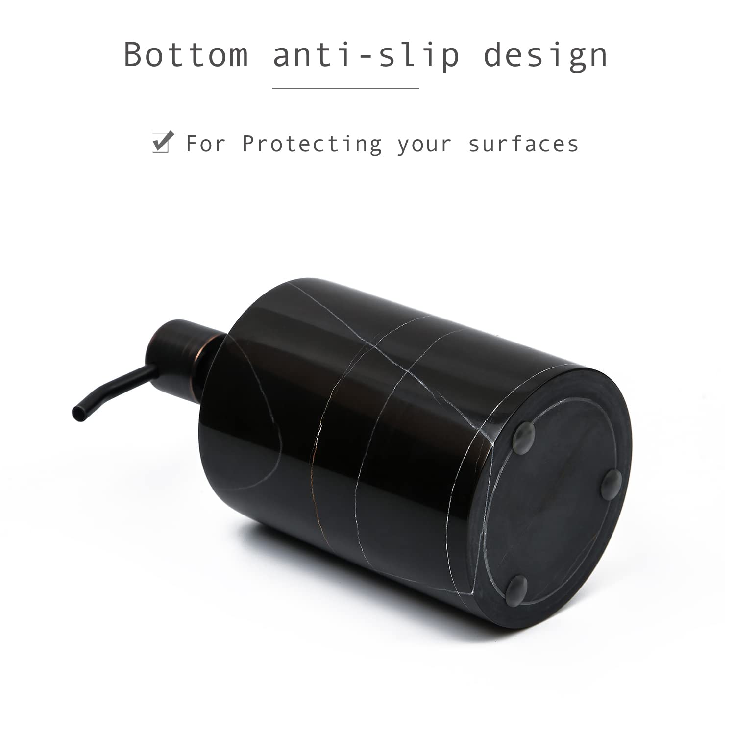 Jimei Black Marble Soap Dispenser Hand Or Dish For Bathroom & Kitchen - Decorative Natural Marble Stone Liquid Soap/Lotion Dispe