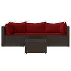 vidaXL 4 Piece Patio Lounge Set, Brown Poly Rattan, Powder-Coated Steel Frame, Ideal for Outdoor use, Quick Assembly, Adjustable feet, Cushions Included