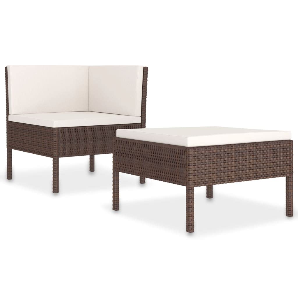 2 Piece Patio Lounge Set with Cushions Poly Rattan Brown