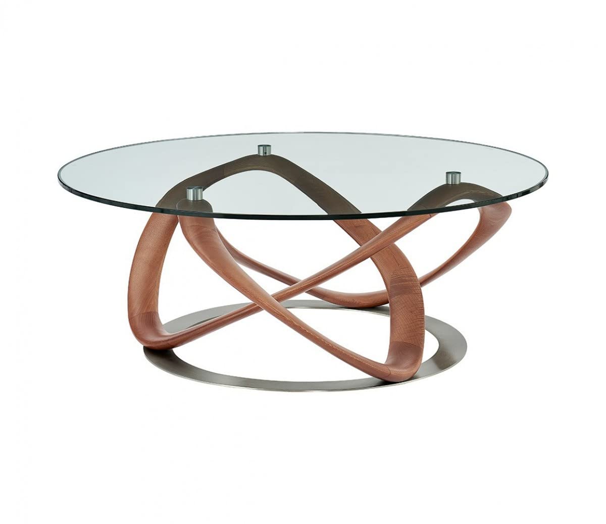 HomeRoots Clear, Walnut 39' Walnut and Clear Glass Abstract Round Coffee Table