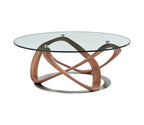 HomeRoots Clear, Walnut 39' Walnut and Clear Glass Abstract Round Coffee Table