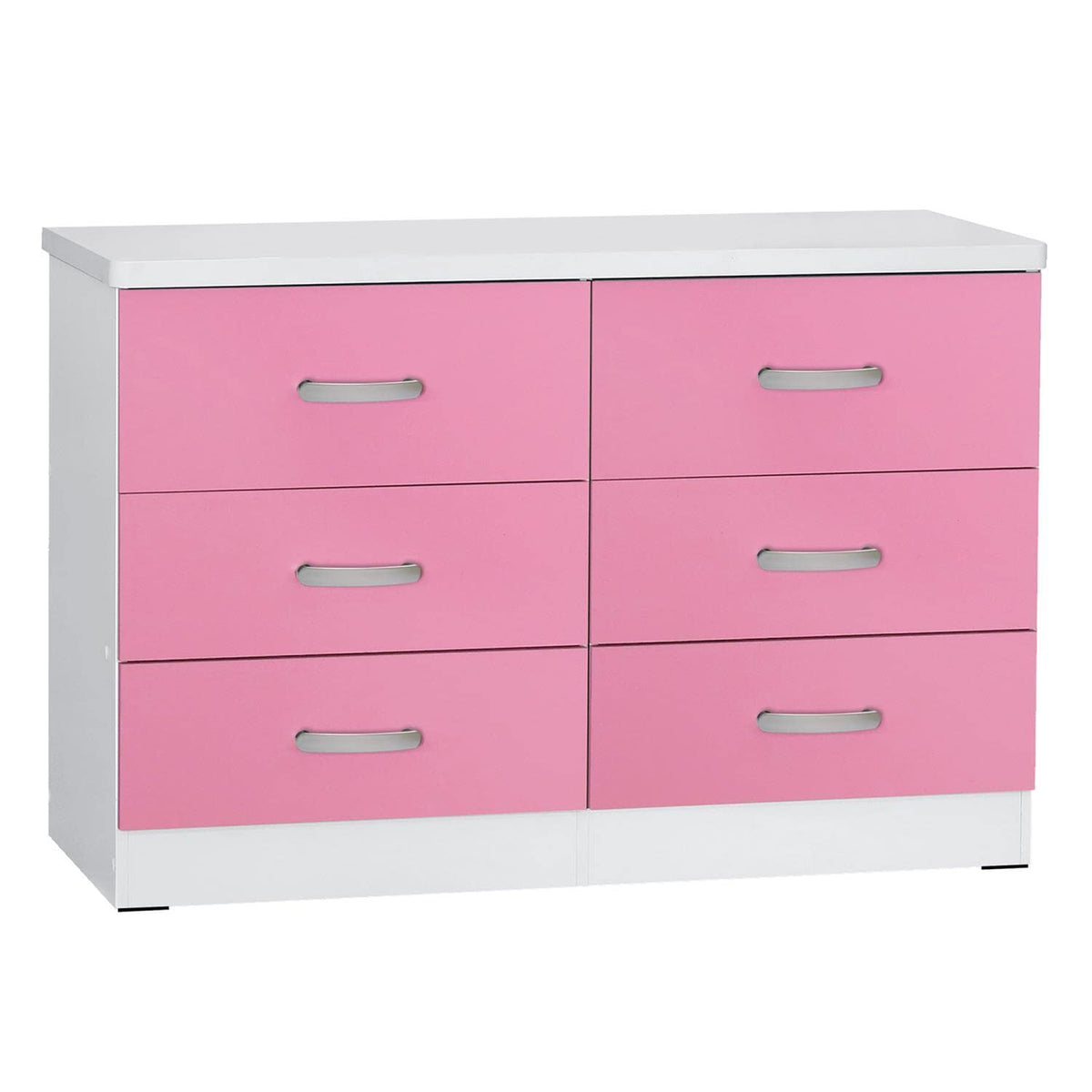 Better Home Products DD and PAM 6 Drawer Engineered Wood Dresser in White and Pink