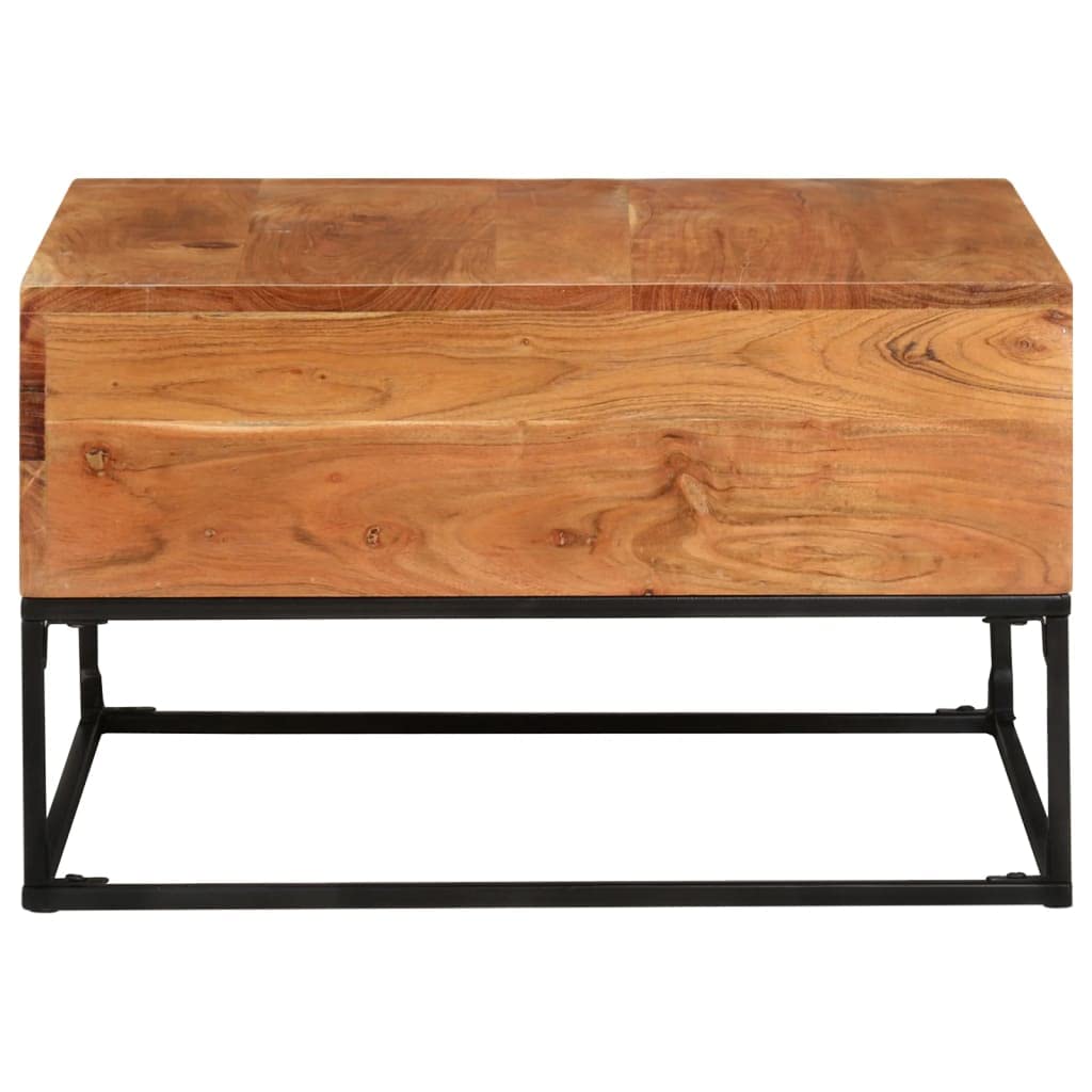 vidaXL Acacia Wood Coffee Table - Square Side Couch Accent Table with Polished Finish and Iron Legs for Living Room, Lounge