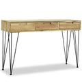 vidaXL Console Table 47.2"x13.8"x29.9", Recycled Solid Teak Console Table with 3 Drawers, Rectangular Table with Wrought Iron Legs, Easy Assembly, Brown