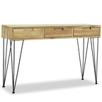 vidaXL Console Table 47.2"x13.8"x29.9", Recycled Solid Teak Console Table with 3 Drawers, Rectangular Table with Wrought Iron Legs, Easy Assembly, Brown