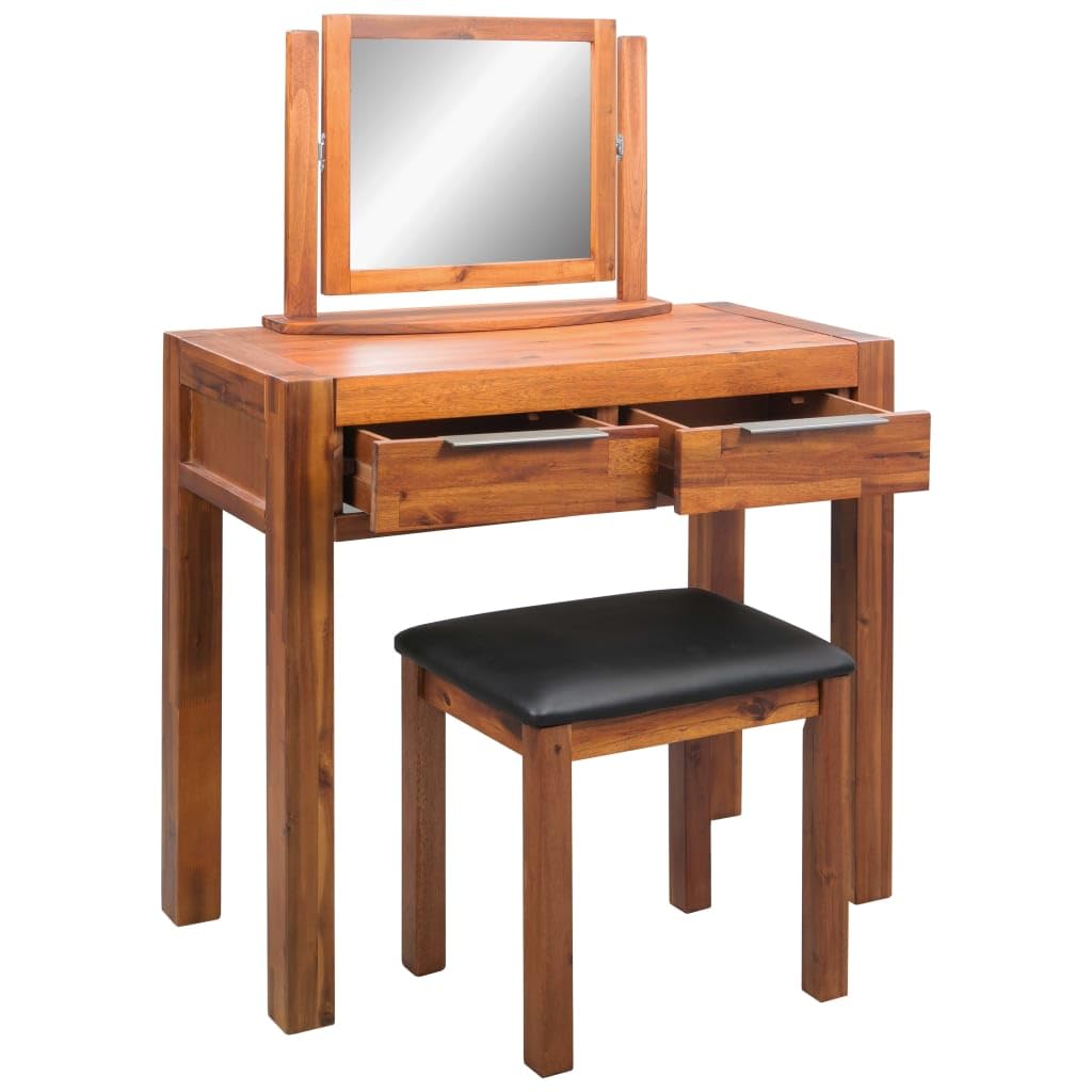 vidaXL Dressing Table with Stool and Mirror Solid Acacia Wood