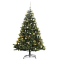 vidaXL Artificial Hinged Christmas Tree with 150 LEDs - 59.1"" Height, 8 Lighting Modes, Realistic PE & PVC Tips, Outdoor Suitable with Metal Stand, Dark Green, 3210268
