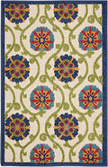 HomeRoots Blue/Multicolor 100% Polypropylene 3’ x 4’ Blue Floral Vines Indoor Outdoor Area Rug