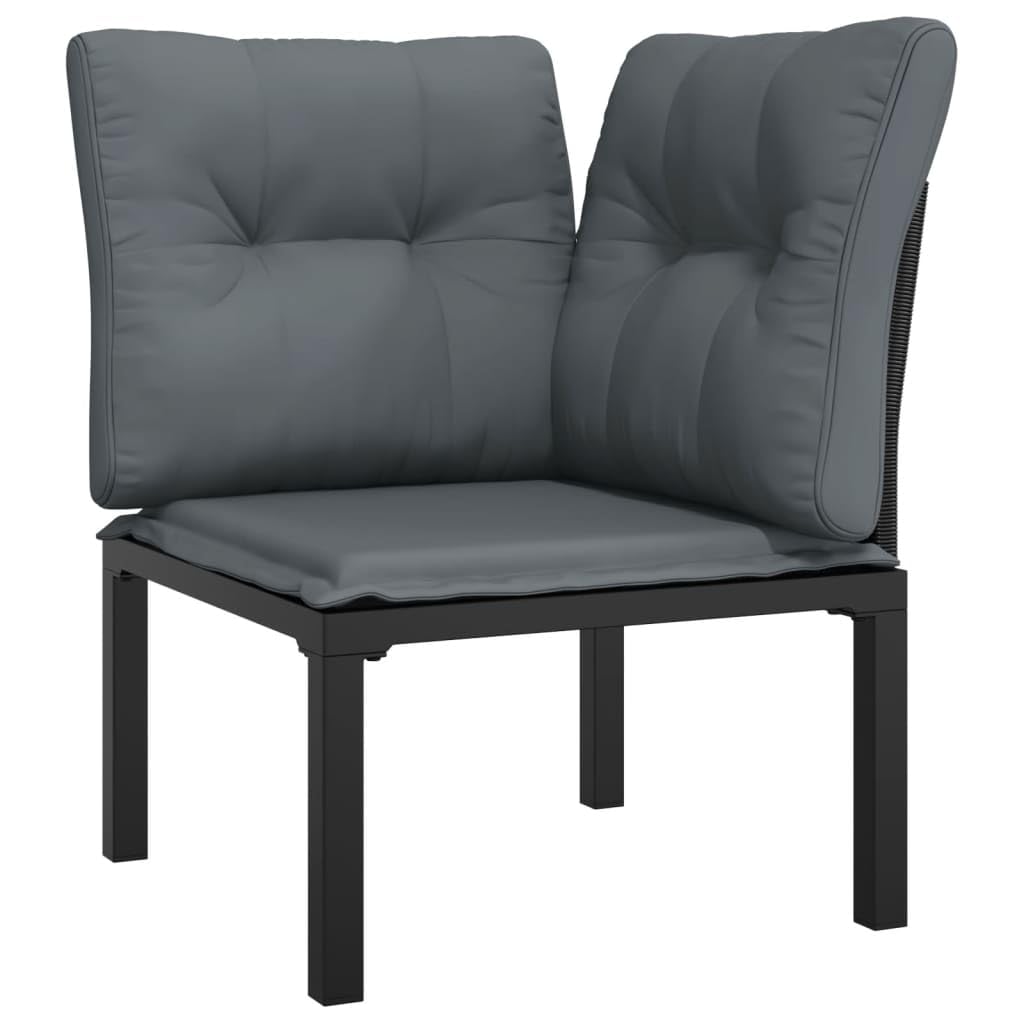 vidaXL 6 Piece Patio Lounge Set in Black and Gray with PE Rattan - Includes Chairs, Footstool, and Coffee Table with Padded Cushions