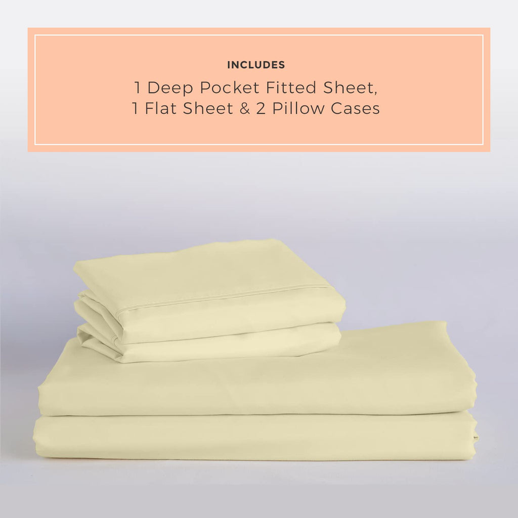 Peachskinsheets Buttercream Yellow Sheet Set - 1500Tc Level Of Softness - Extra Soft Cooling Sheets For Hot Sleepers And Night S