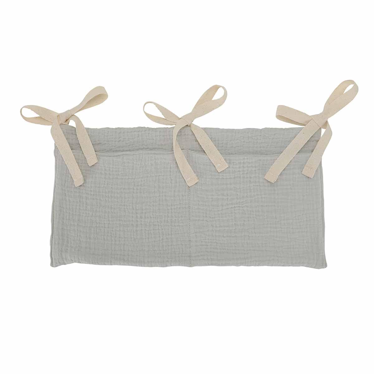 YeeMan Cotton Baby Bedside Hanging Storage Bag,2 Pockets Organizer for Baby Cribs and Toys (Gray)