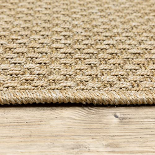 HomeRoots Polypropylene 8’ Round Solid Sand Beige Indoor Outdoor Area Rug