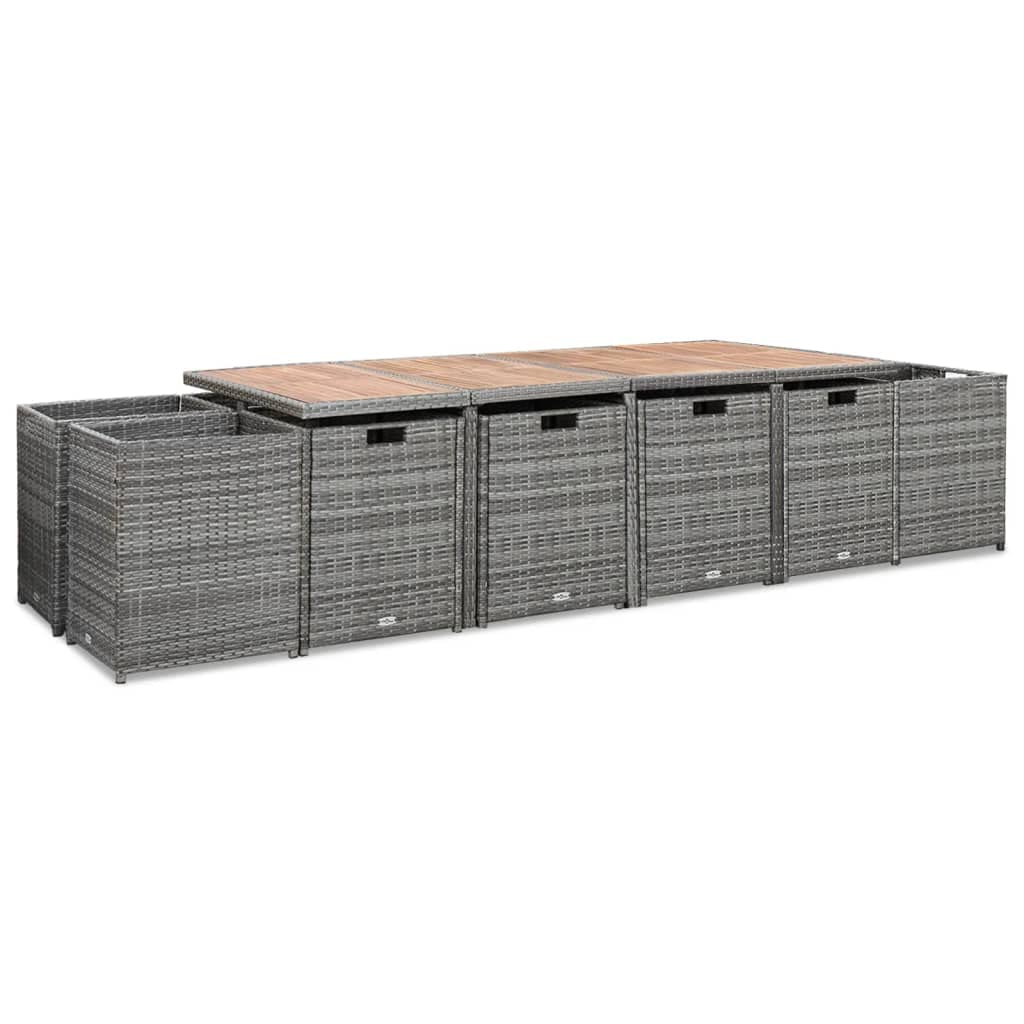 vidaXL 13 Piece Patio Dining Set with Cushions Poly Rattan Anthracite