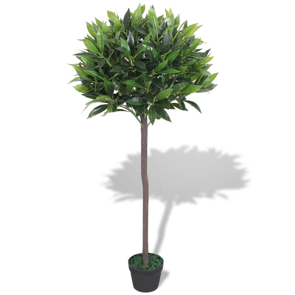 vidaXL Artificial Bay Tree Plant with Pot 49.2&quot; - Lifelike Green Faux Bay Laurel for Home or Office Décor, Maintenance-Free Indoor Artificial Plant with 544 Leaves and a Real Wood Trunk