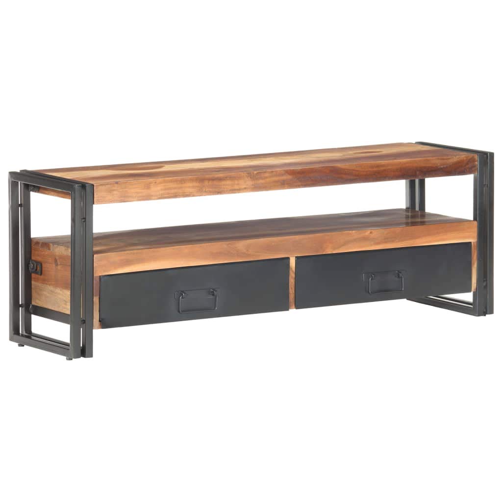 vidaXL Solid Acacia and Rubberwood TV Stand with Sheesham Finish- Modern Design Television Cabinet with Drawers and Storage Compartment for Living Room, Industrial Style
