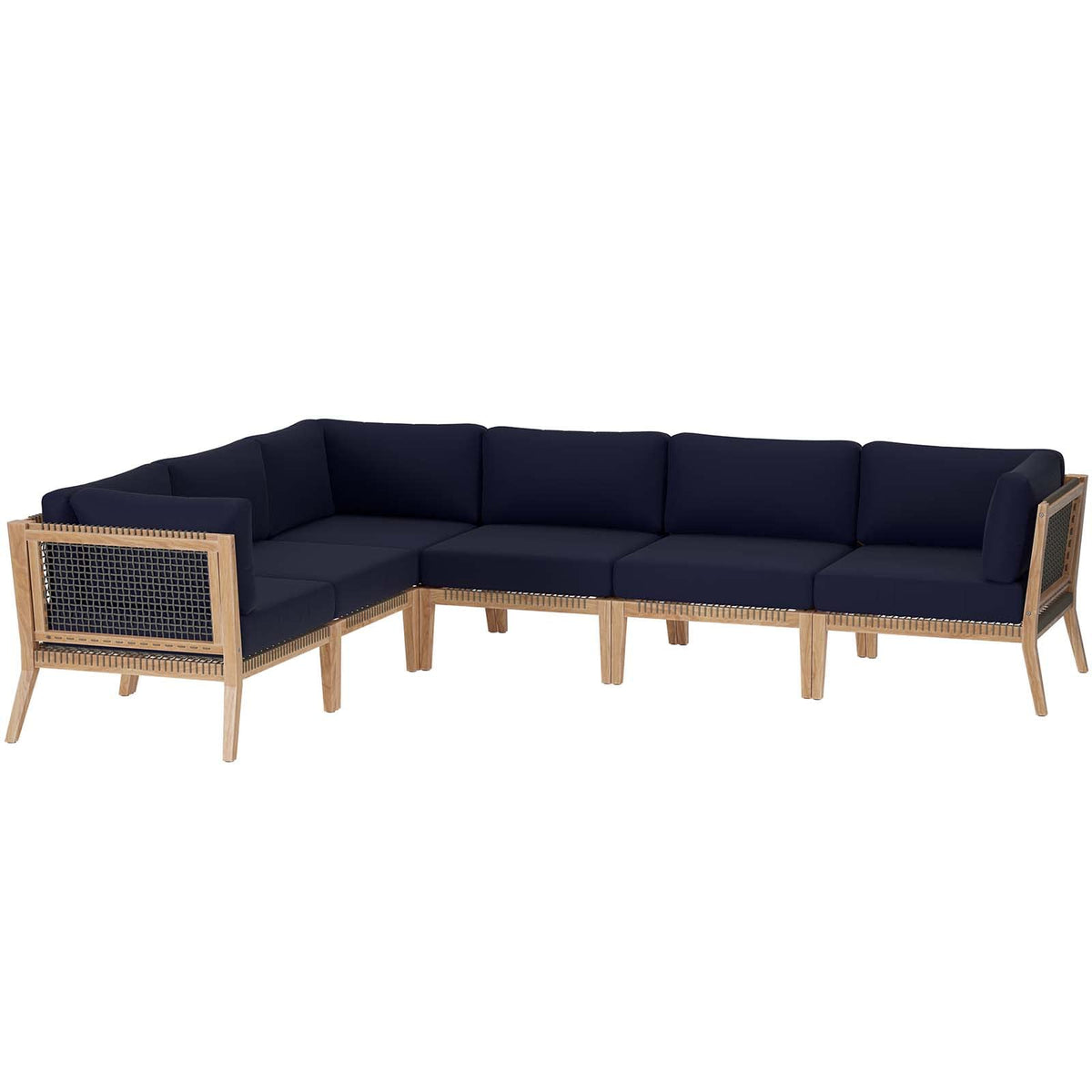 Modway Clearwater Sectional, 6-Piece L-Shaped, Gray Navy