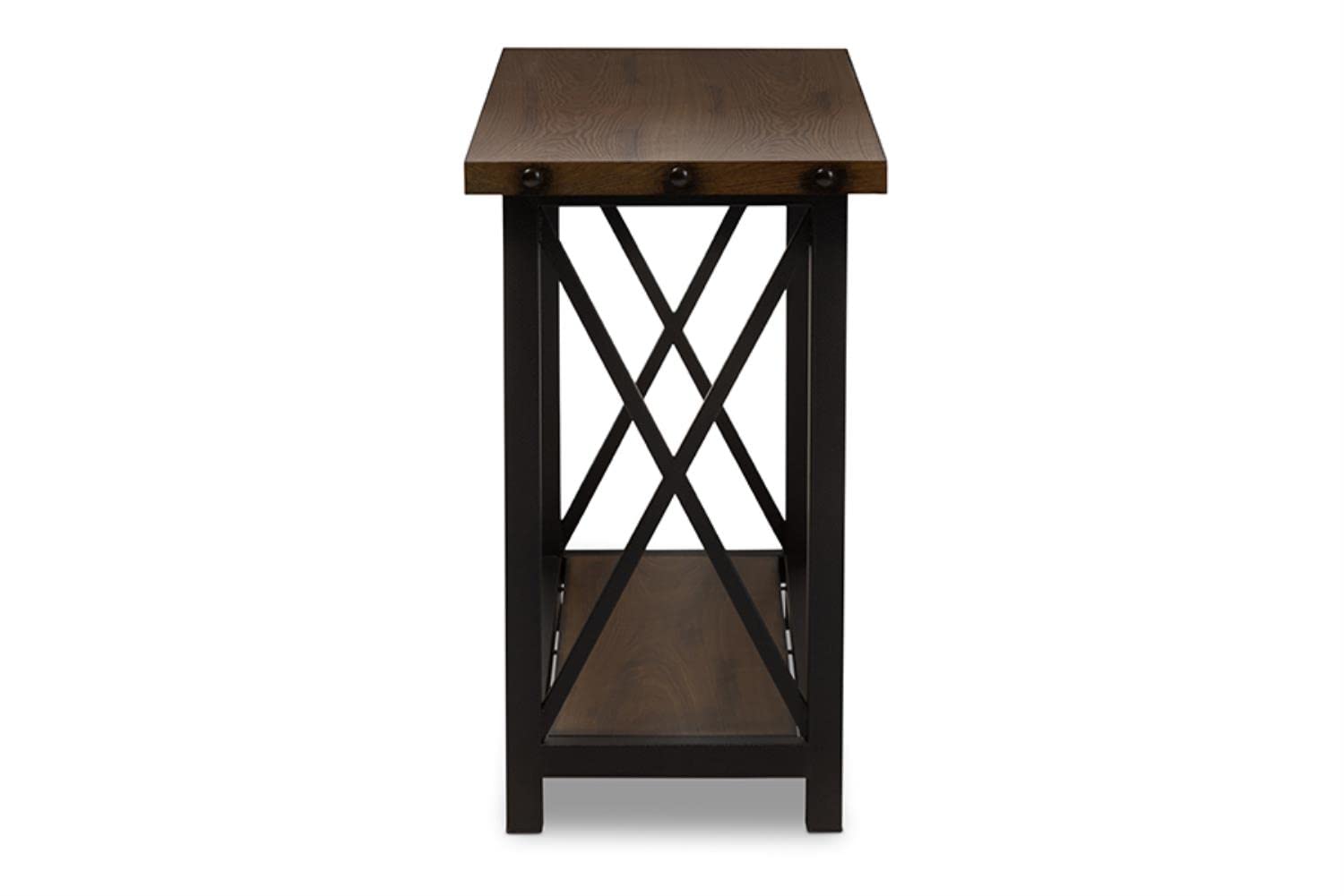 Baxton Studio Herzen Rustic Industrial Style Antique Black Textured Finished Metal Distressed Wood Occasional Console Table