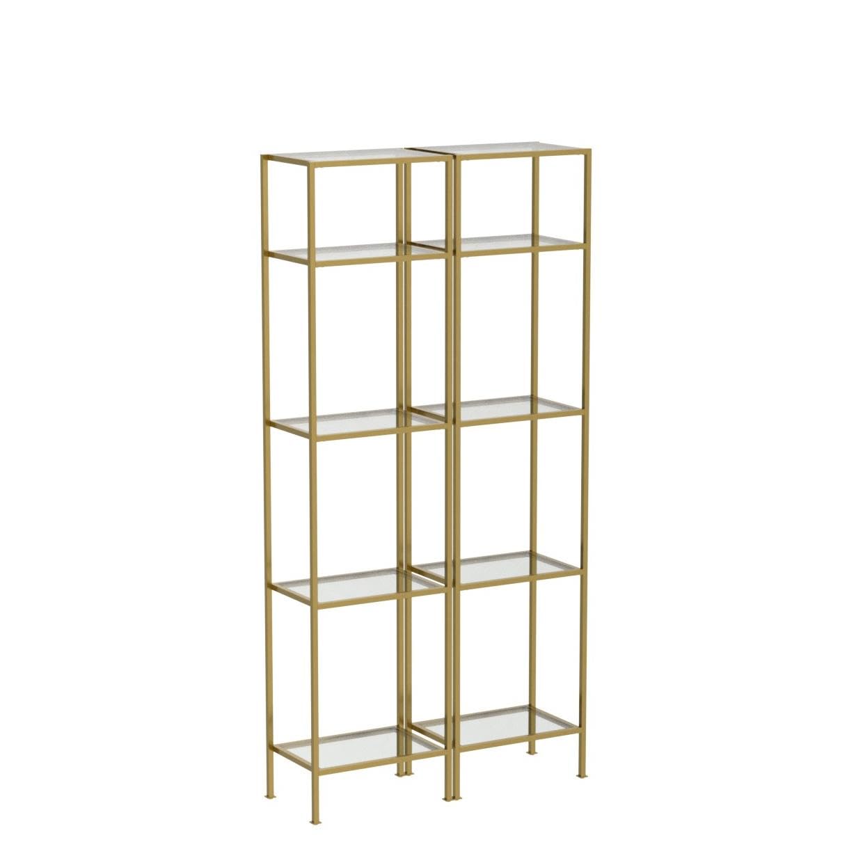 Crosley Furniture Aimee 2-Piece Bookshelf Set With Glass Shelves, Bookcase Storage, Gold And Glass