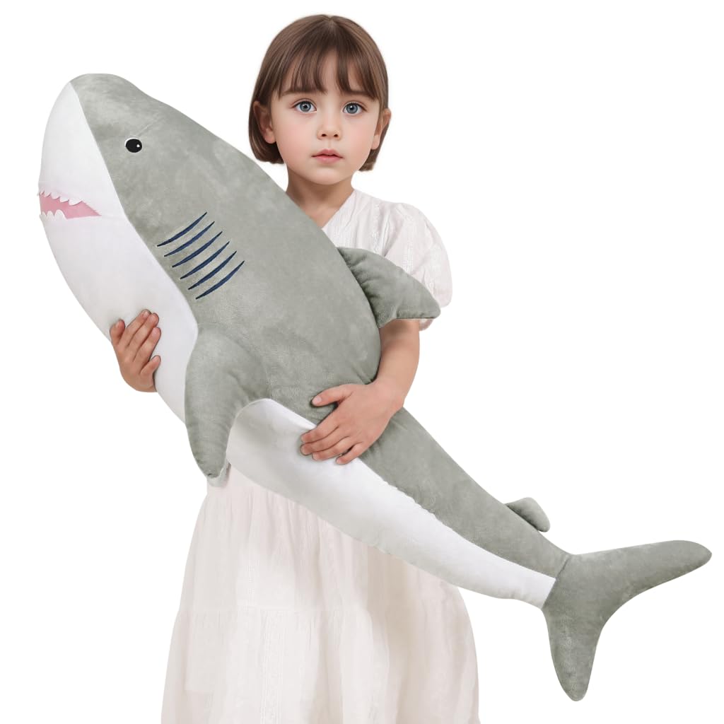 Ffxiong 40 Inch Giant Shark Stuffed Animal Body Soft Throw Pillow Plushies,Cute Big Whale Shark Doll Plush Toy,Gift For Boy Girl