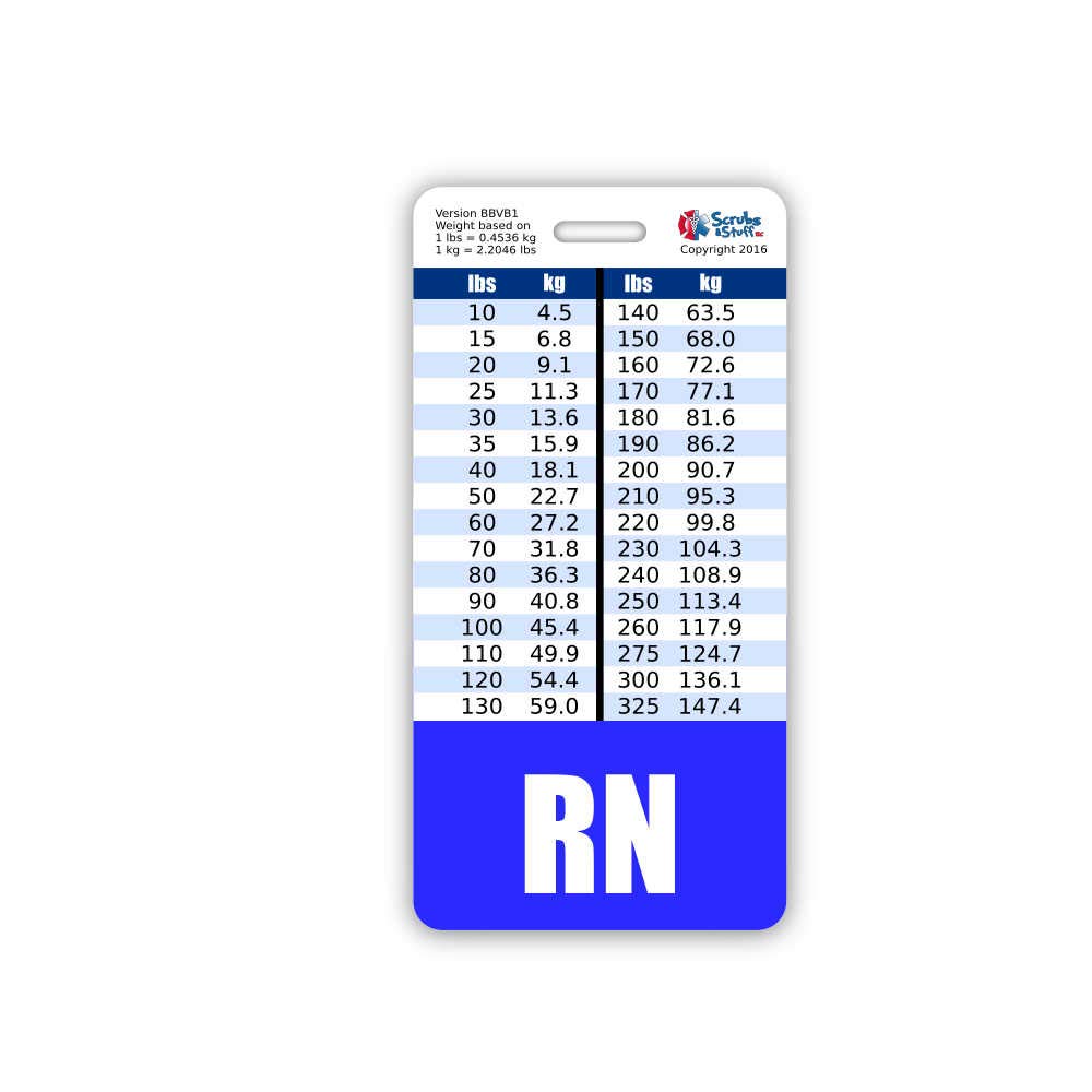 Rn Badge Buddy Vertical W/Height & Weight Conversion Charts (Standard, Blue)