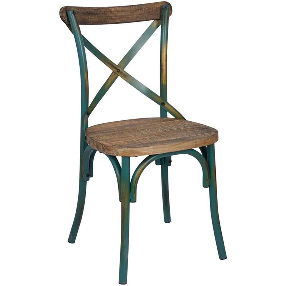 Acme Zaire 1-Piece Wooden Side Chair in Antique Turquoise and Antique Oak