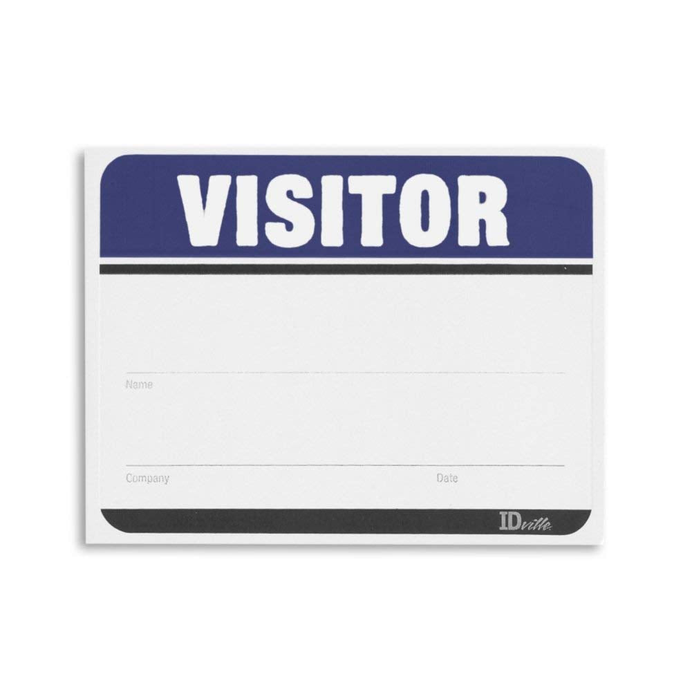 Visitor Name Badge Stickers - Adhesive Name Tags Fill In The Blank Visitor Labels - Blue - 100 Pack