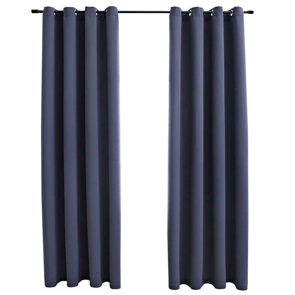 Vidaxl 2X Blackout Curtain With Rings Window Blind Covering Drape Drapery Interior Privacy Bedroom Living Room Anthracite 54&Quot;X63&Quot; Fabric