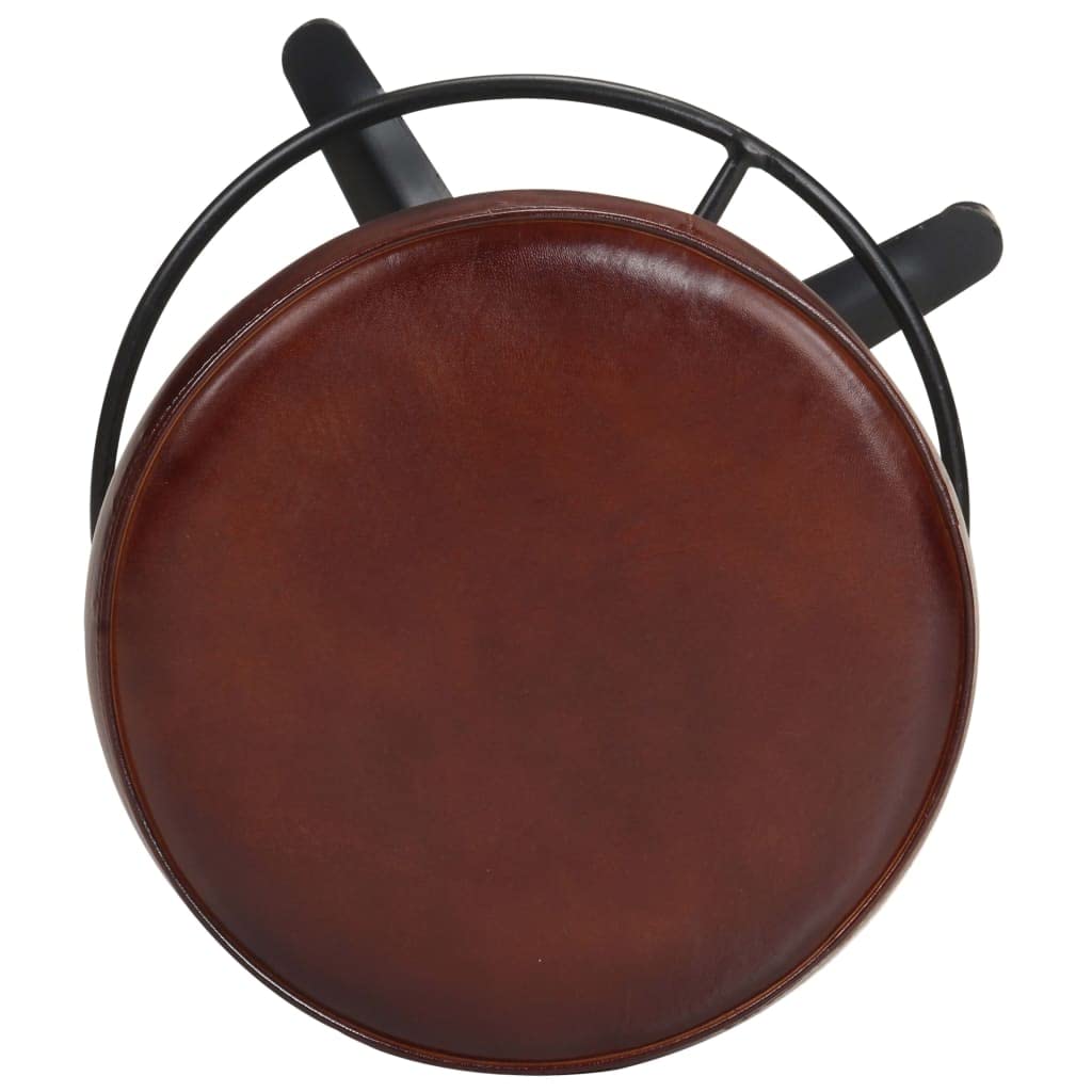 vidaXL Industrial Style Bar Stools - Set of 2, 30&quot; High, Brown Real Leather Seat, Powder-Coated Iron Frame
