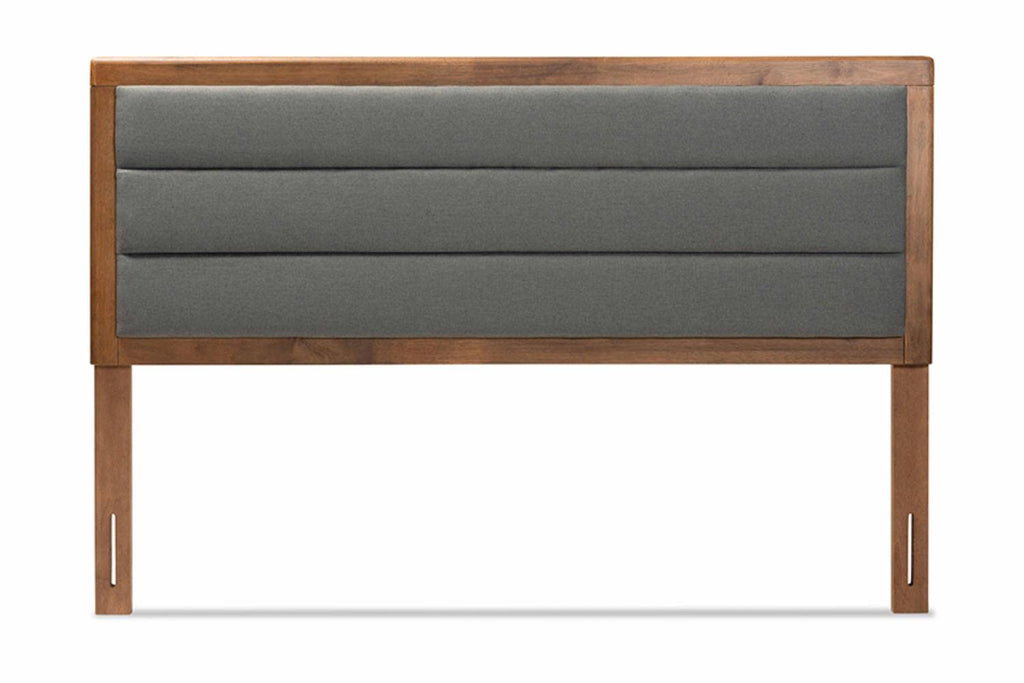 Baxton Studio Dexter Modern and Contemporary Dark Grey Fabric Upholstered and Walnut Brown Finished Wood King Size Headboard