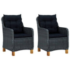 vidaXL 3-Piece Patio Lounge Set with Cushions - Poly Rattan, Dark Gray - Comfortable Outdoor Seating with Removable Cushion Covers and Sturdy Acacia Wood Legs