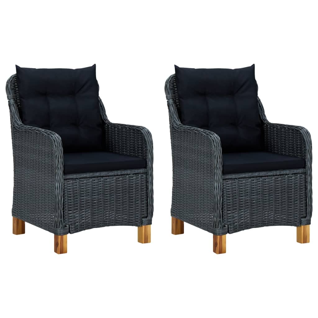 vidaXL 3-Piece Patio Lounge Set with Cushions - Poly Rattan, Dark Gray - Comfortable Outdoor Seating with Removable Cushion Covers and Sturdy Acacia Wood Legs