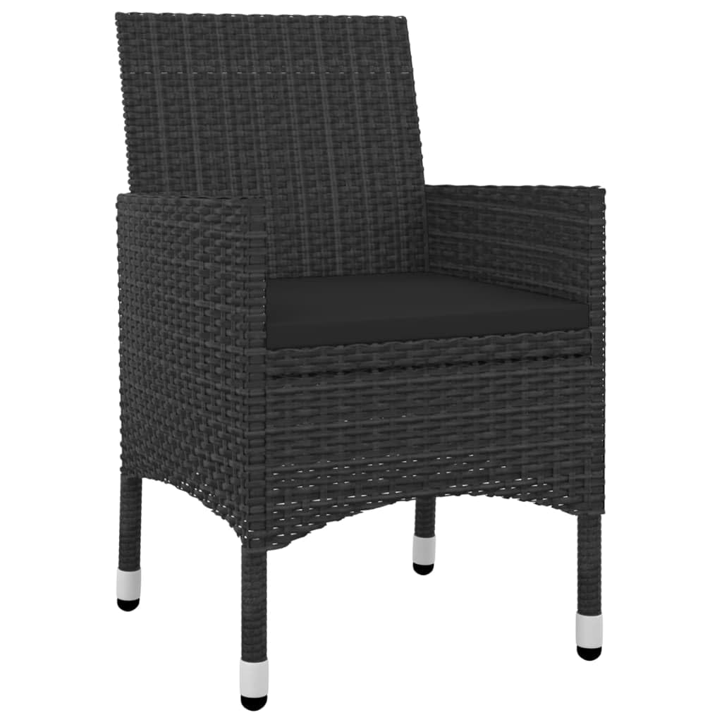 vidaXL 5-Piece Patio Dining Set - Weather-Resistant Poly Rattan Chairs & Table - Tempered Glass Tabletop - Cushioned Seats - Black