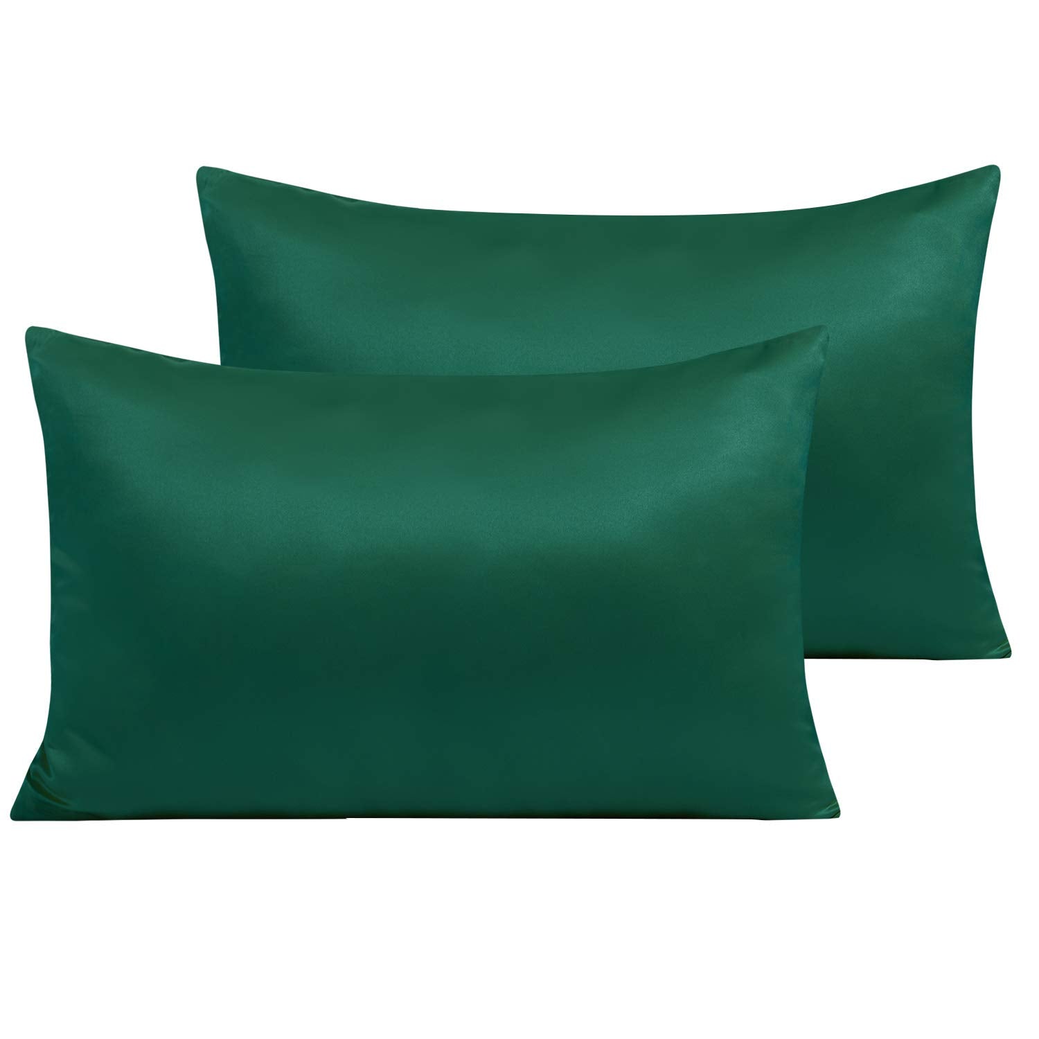 Ntbay Zippered Satin Pillow Cases For Hair And Skin, Luxury Queen Hidden Zipper Pillowcases Set Of 2, 20X30 Inches, Dark Green