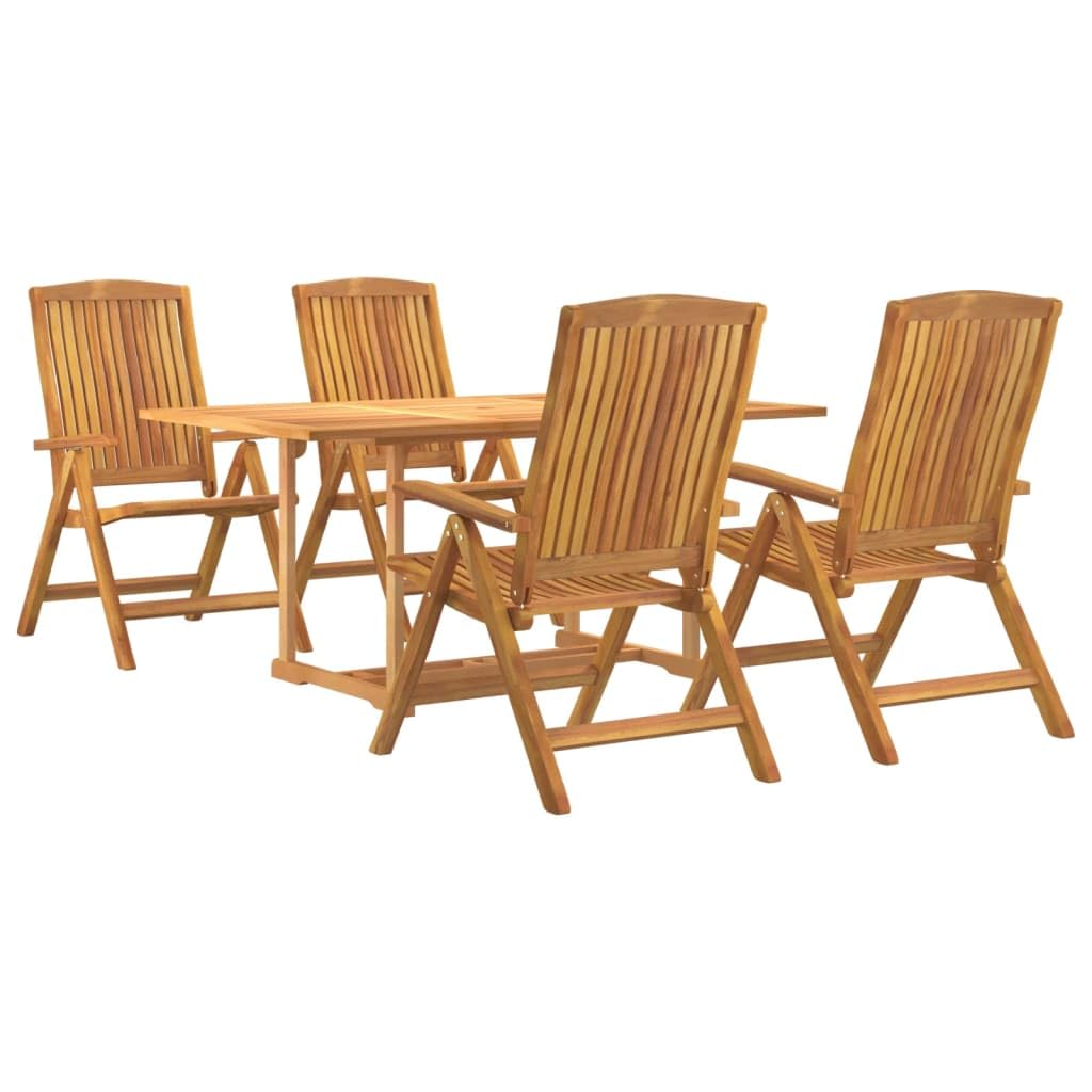 vidaXL 5-Piece Teak Wood Patio Dining Set - Solid Teak Dining Table and Adjustable Garden Chairs with Foldable Design for Outdoo
