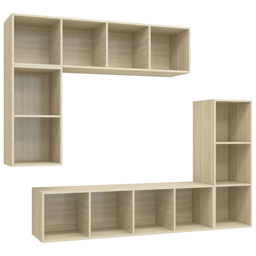 Vidaxl Tv Cabinet Set 4 Piece Wall Mounted Hanging Stand Unit Stereo Storage Hifi Plasma Living Room Furniture Sonoma Oak Engineered Wood