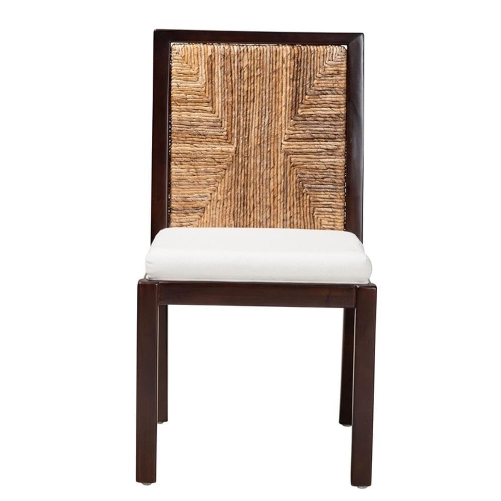 Baxton Studio Joana Modern Bohemian Dark Brown Mahogany Wood and Natural Abaca Dining Side Chair