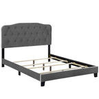 CasaFoyer Amelia Performance Velvet Queen Bed | Luxurious Design | Stain-Resistant | Button-Tufted Headboard | Solid Wood Construction | Non-Marking Legs | Maximum Stability | Elegant Curves | Opulent Appearance | Gray