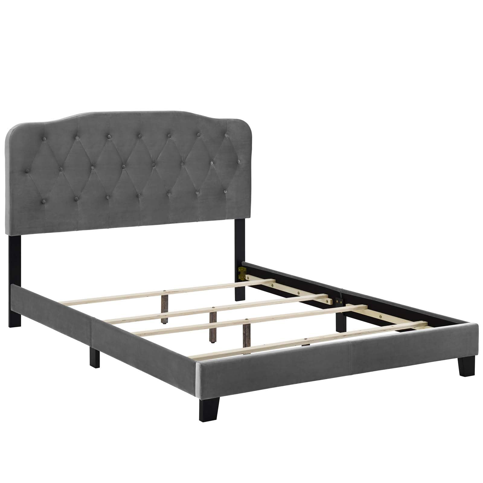 CasaFoyer Amelia Performance Velvet Queen Bed | Luxurious Design | Stain-Resistant | Button-Tufted Headboard | Solid Wood Construction | Non-Marking Legs | Maximum Stability | Elegant Curves | Opulent Appearance | Gray