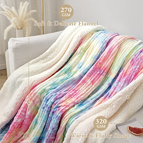 Lbro2M Sherpa Fleece Bed Blanket King Size,Striped Throw Blankets Super Soft Fuzzy Plush,Luxury Microfiber Warm Cozy Fluffy,Velvet Double Reversible Luxurious Couch Sofa (Rainbow,(90X104 Inches))