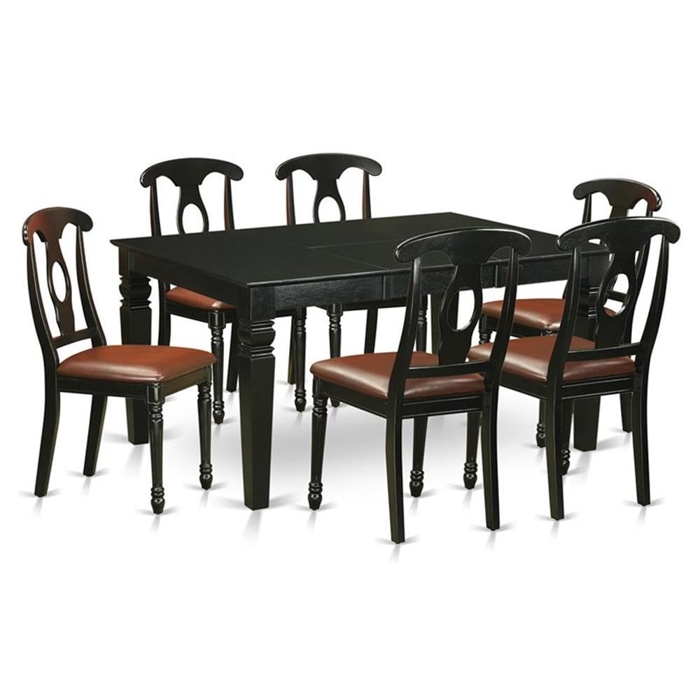 East West Furniture WEKE7-BLK-LC 7 Piece Dining Room Table Set Consist of a Rectangle Kitchen Table with Butterfly Leaf and 6 Faux Leather Upholstered Chairs, 42x60 Inch, Black