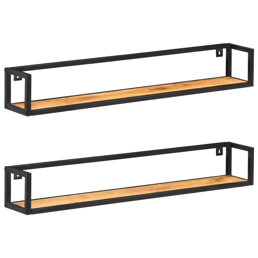 vidaXL Set of 2 Wall Shelves - Solid Acacia Wood - Industrial Design - 47.2&quot; - Sturdy Iron Frame - Easy Assembly - Ample Storage Space